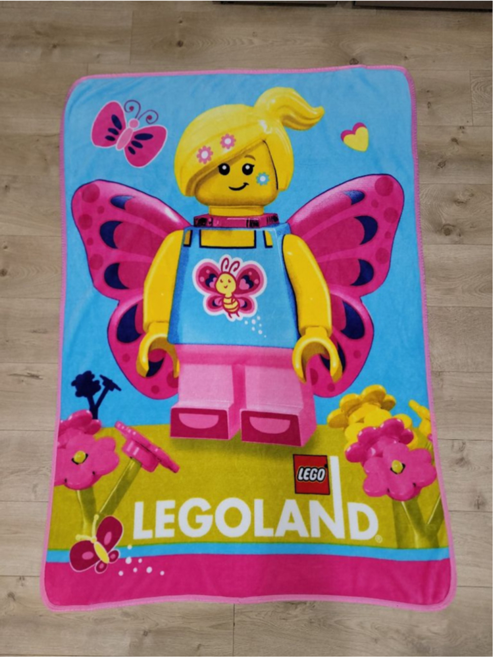 LEGO LEGOLAND Butterfly Girl Fleece Throw Blanket Pink Blue Franco Kids